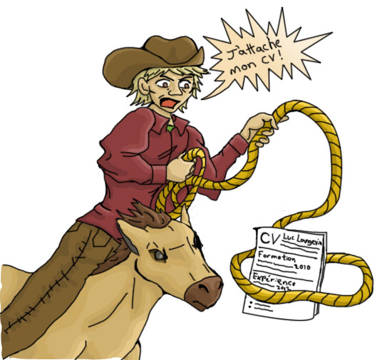 Un cowboy sur un cheval qui attache des papiers avec son lasso.